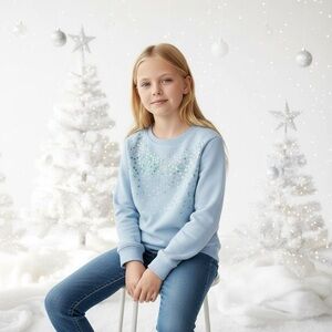 NWT Thereabouts Light dusty Blue Kids Sweatshirt with Sequin Accents girls LG 14